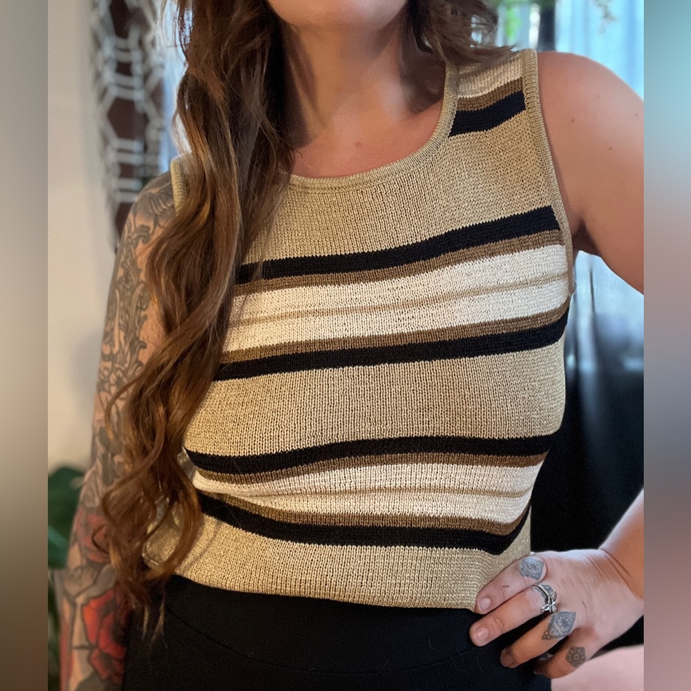Vintage 60s Tally Ho knit tank and short sleeve cardigan set. - Picture 2 of 2
